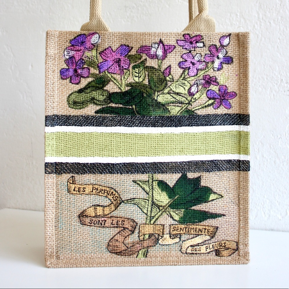 [Not Dior] Fleurs Vertical Book Tote Hand Painted